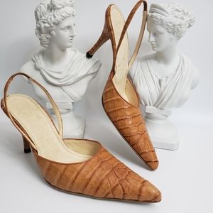 Rene Caovilla Croc Tan Slingback Leather sz Euro 39 US 8.5